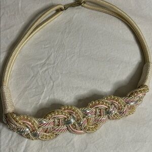 Elegant Cream and Pink Braided Pearl Statement Belt